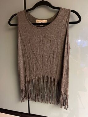 Love Tree Gray Fringe Tank Top — Casual Boho Tank